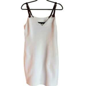 Barbara Bui Cream, Ivory Dress with genuine leather straps, Size Medium.